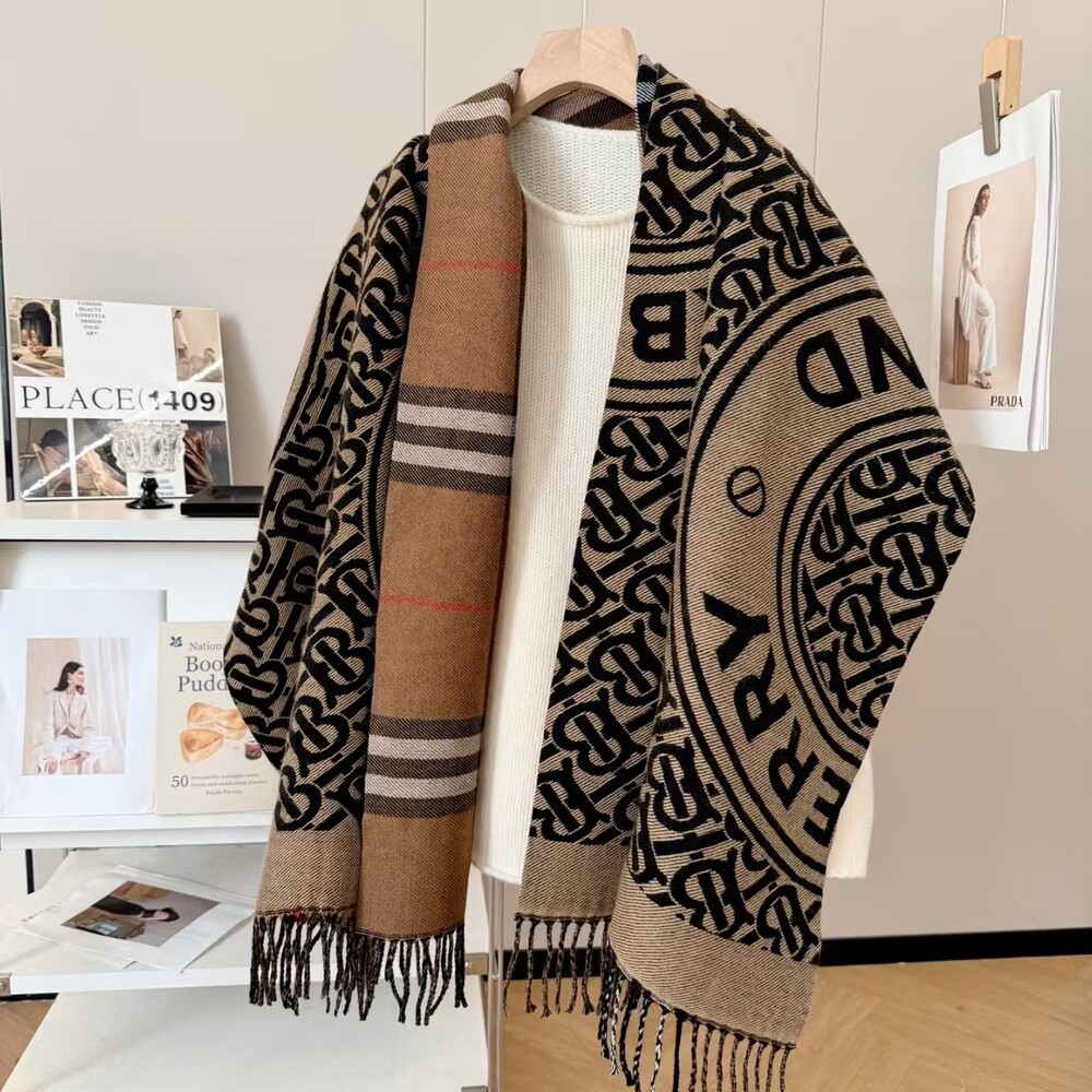 Burberry Monogram Wool Cashmere Scarf Shawl